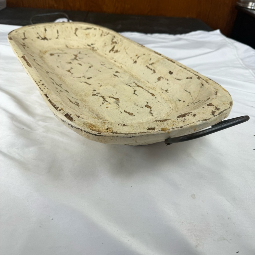 Large wooden dough bowl 21” by 11” 
Home decor
